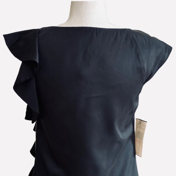 A.B.S. Allen Schwartz Dress Black Side Ruffle Side Zip Sleeveless LBD Size 2 NEW - Picture 7 of 12